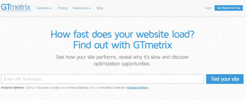 Analyzing Your Website's Current Speed: A image of GTmetrix website.